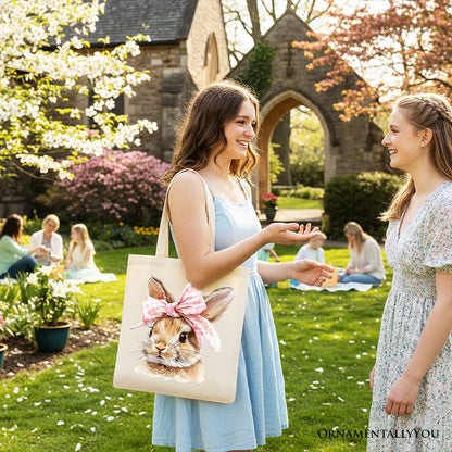 Cute Easter Bunny Pink Bow Tote Bag And Canvas