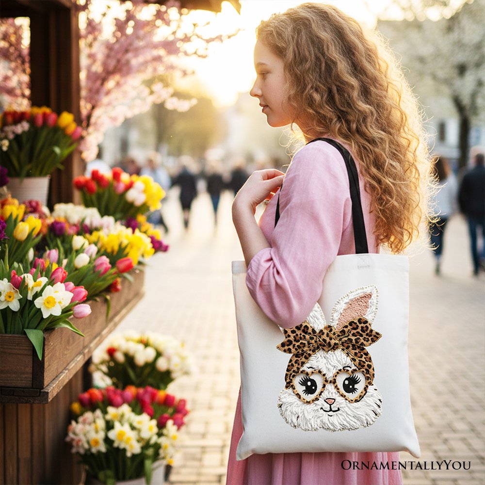Canvas Easter Bunny Leopard Tote Bag and Bow