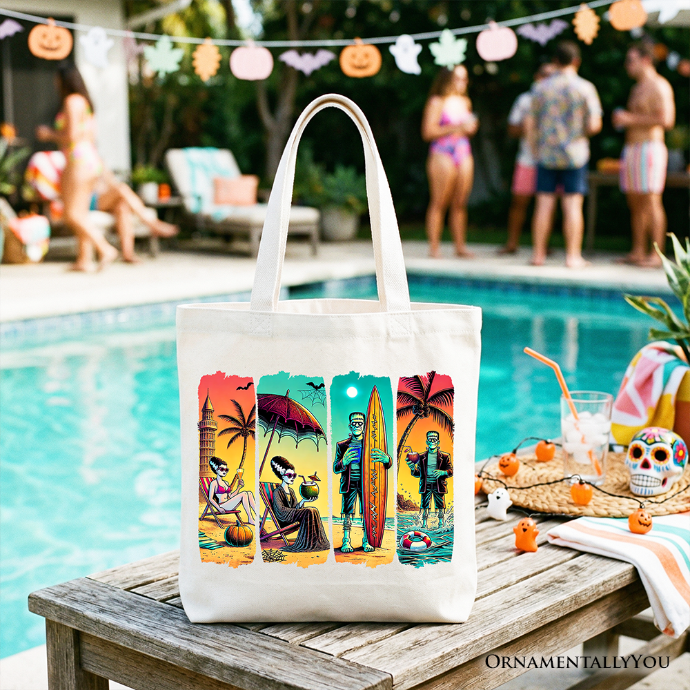 Frankenstein Beach Retro Neon Surf Tote Bag
