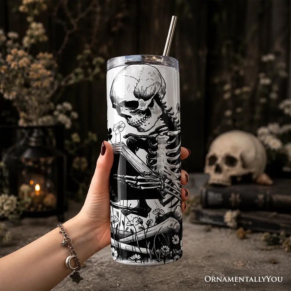 20oz Gothic skeleton tumbler with lid and stainless straw, black design OrnamentallyYou on Tampa Home & Garden Store