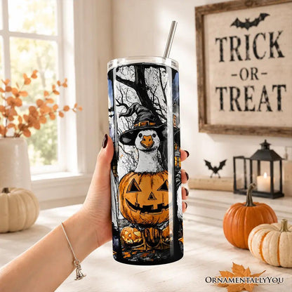 20oz Tumbler Halloween Goose in Costume with lid and straw pumpkin design by OrnamentallyYou on Tampa Home & Garden Store