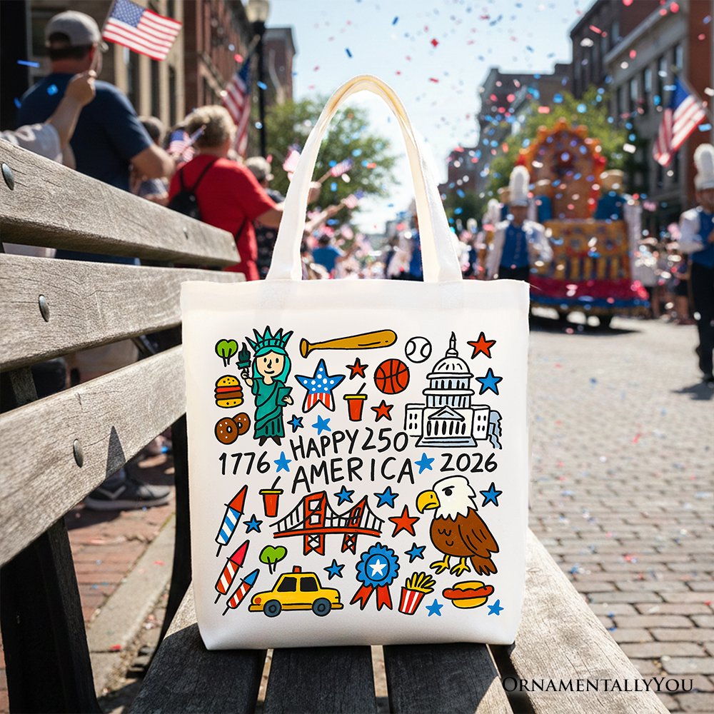 Happy 250th Doodle Canvas Tote Bag and a Gift