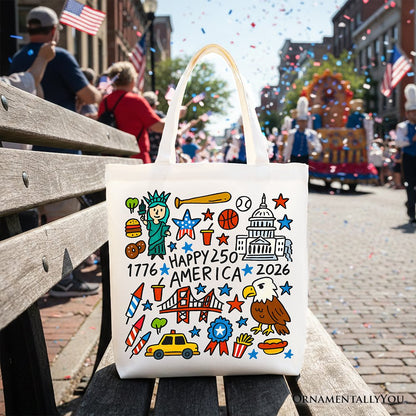 Happy 250th Doodle Canvas Tote Bag and a Gift