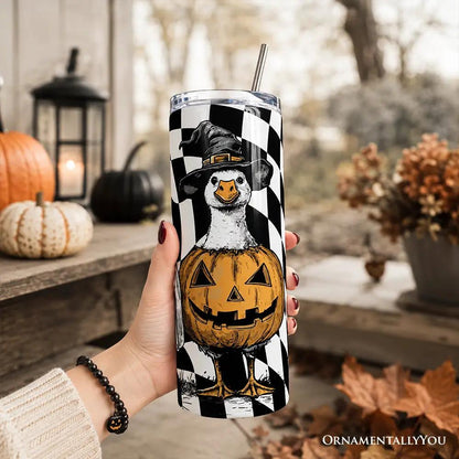 Tumbler 20oz Haunting Honkers Goose with lid and stainless straw, pumpkin design OrnamentallyYou on Tampa Home & Garden Store