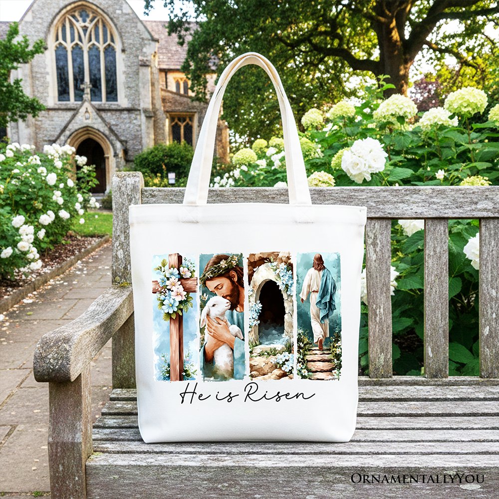 He Is Risen Christian Canvas Tote Bag and Easter