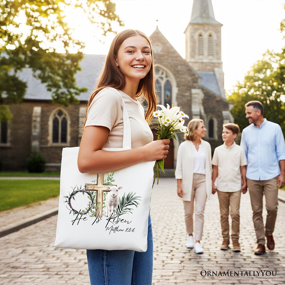 Christian Easter Lamb Tote Bag with Bible Verse