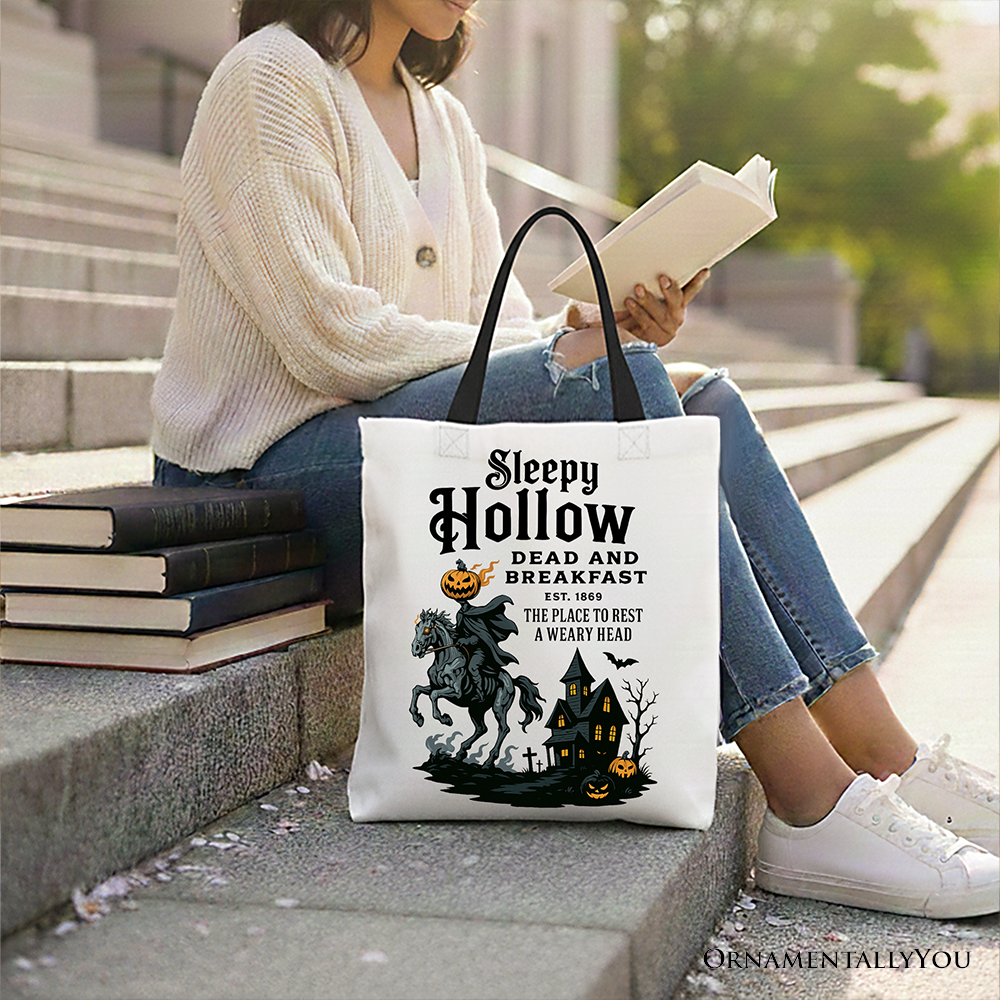 Headless Horseman Sleepy Hollow Halloween Canvas Tote Bag, Dead and Breakfast Retro Gift