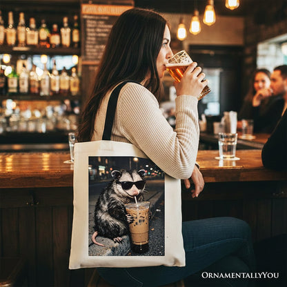 Iced Coffee and Opossum Meme Canvas Tote Bag