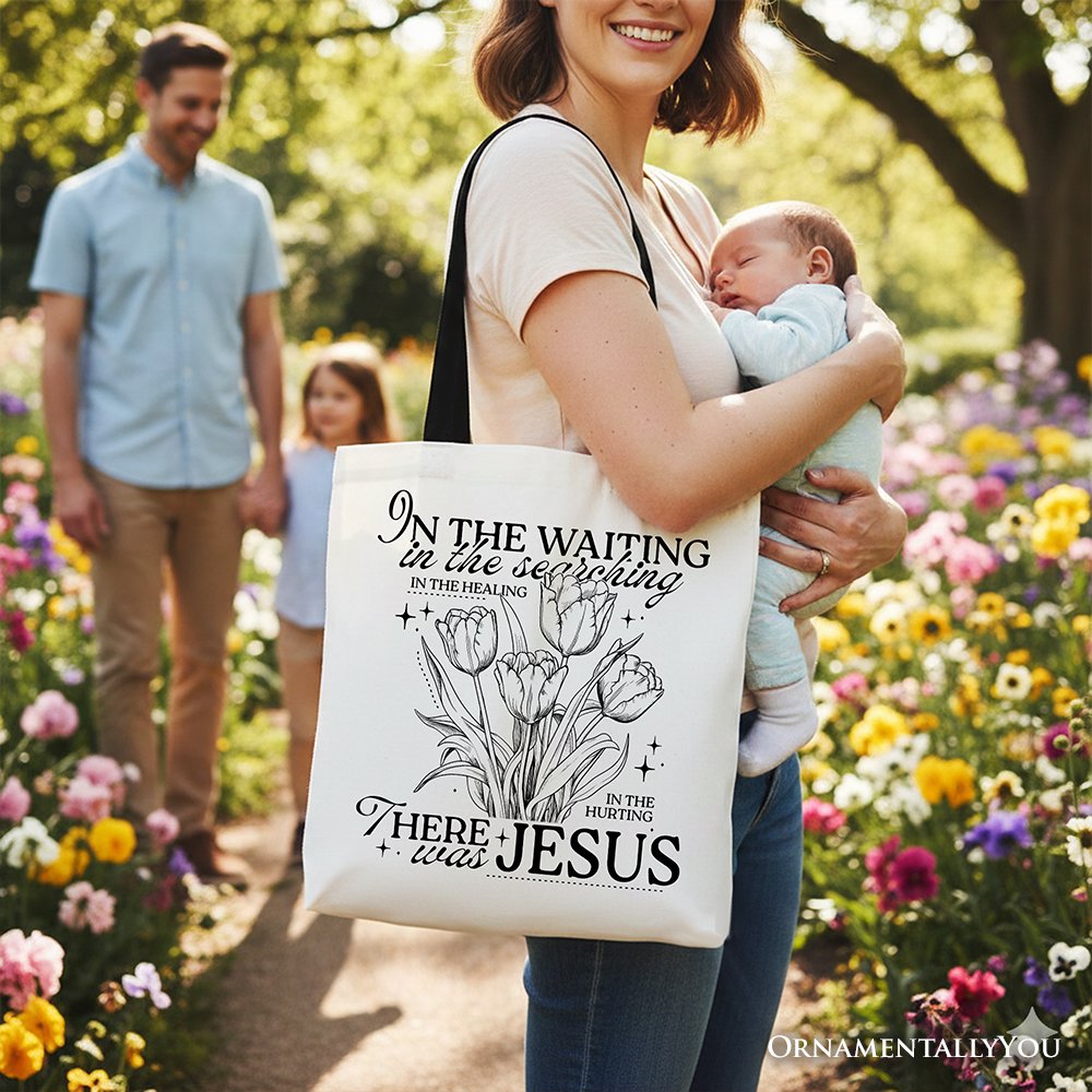 Handmade Floral and Faithful Jesus Canvas Tote