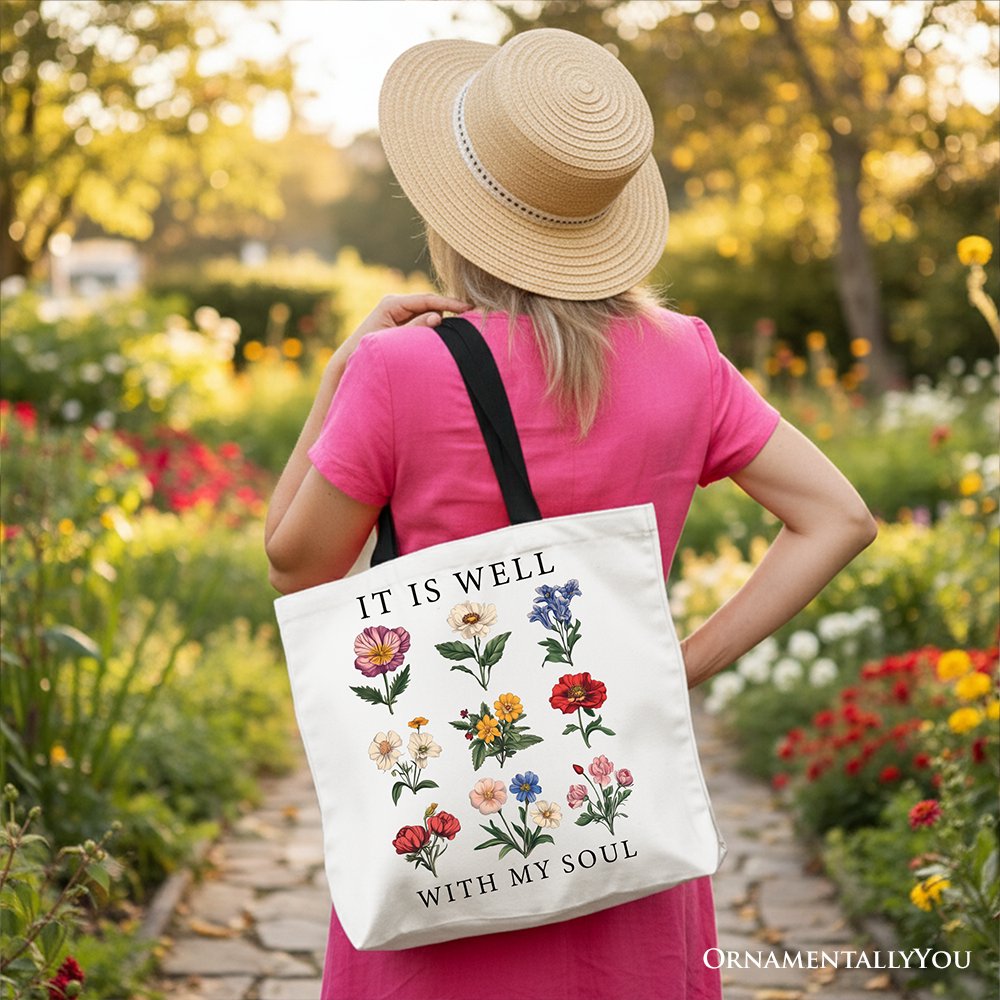 It Is Well With My Soul Floral Canvas Tote Bag
