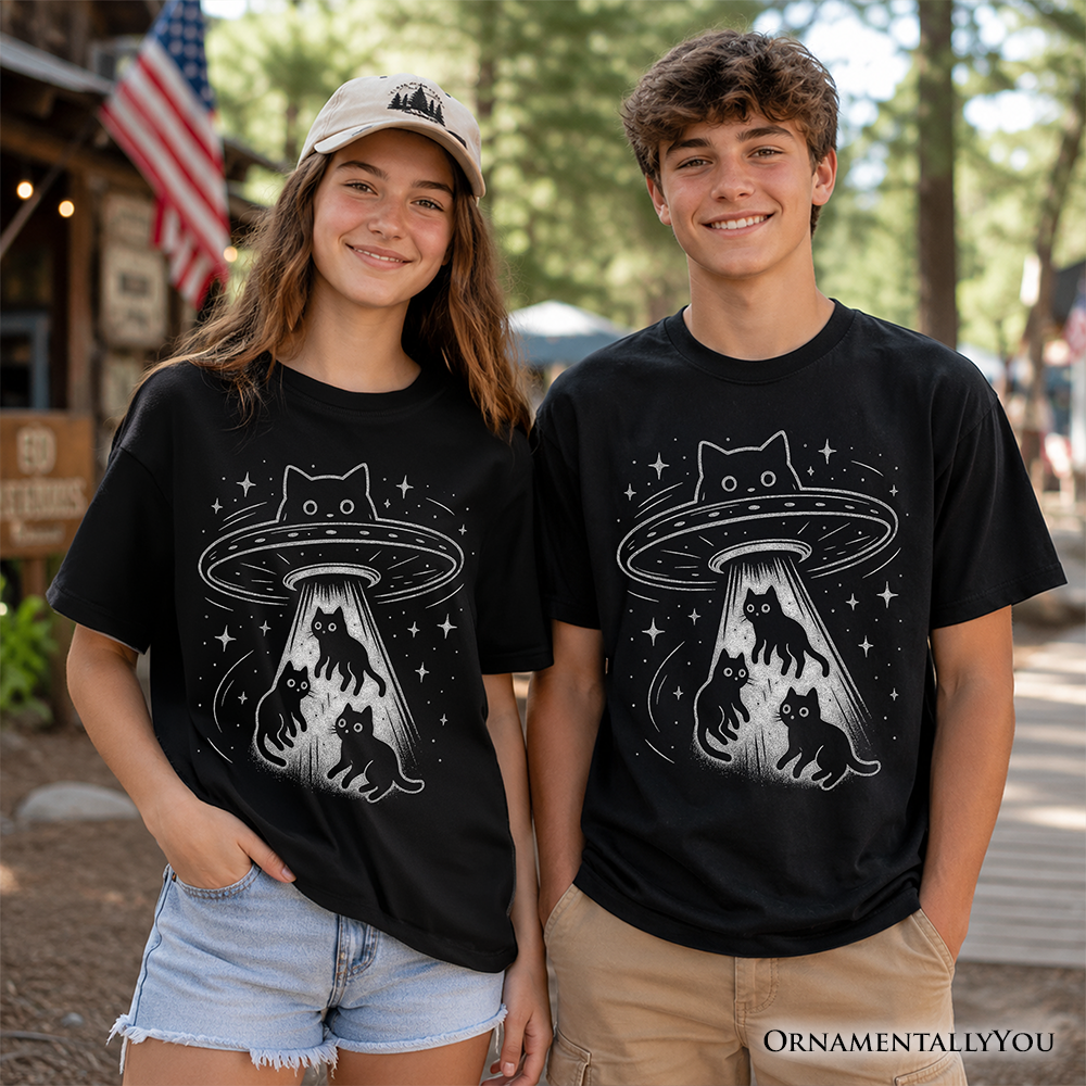 Funny Alien Cat Abduction Space Tee For Kids
