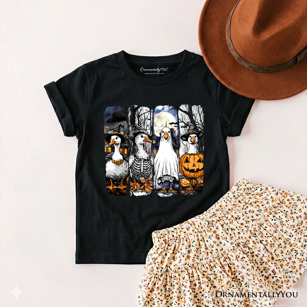 Youth Halloween Goose Print for Fall Cotton Tee