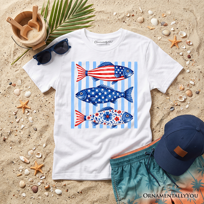 Kids Patriotic Fish and Beach Striped Tee