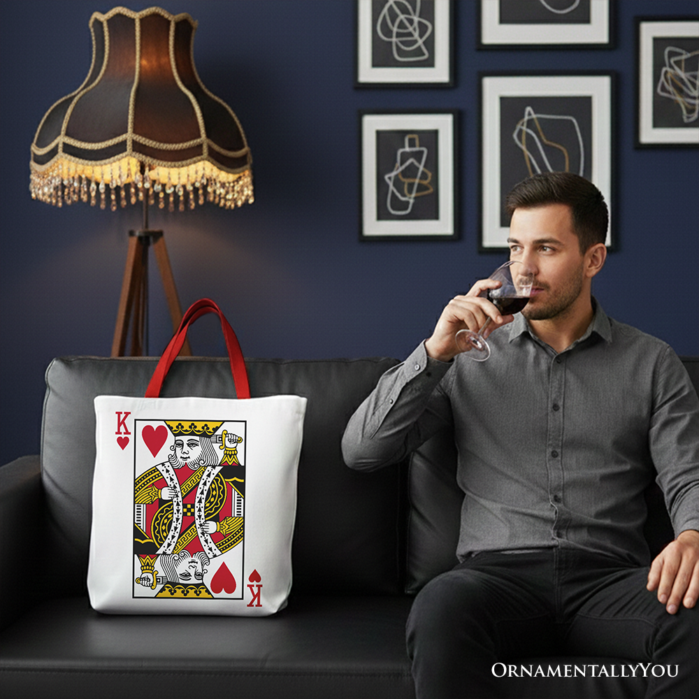 King of Hearts Card Canvas Tote Bag, Classic Retro Love Valentine Gift Bag
