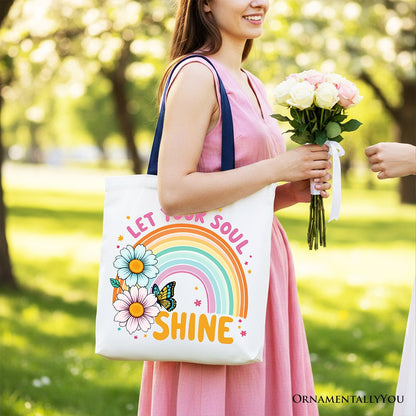 Rainbow Pastel Floral Canvas Tote Bag for Travel