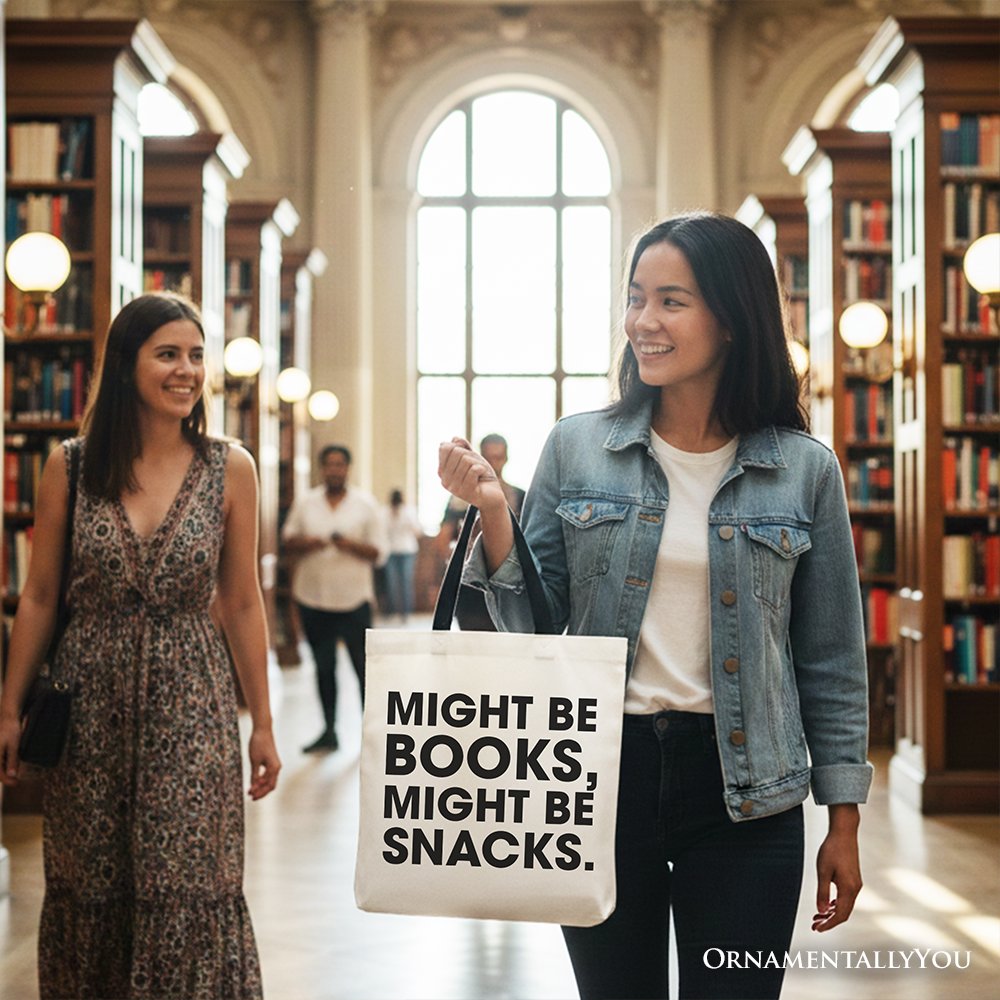 Books or Snacks Canvas Tote Bag Gift for Readers