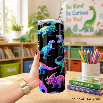 Neon Dinosaur 20 Oz Tumbler With Straw and Lid