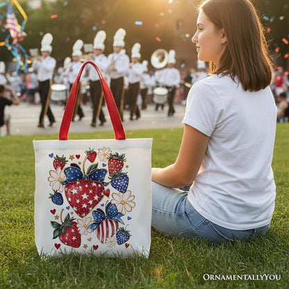 Patriotic Boho Strawberries and Canvas Tote Bag