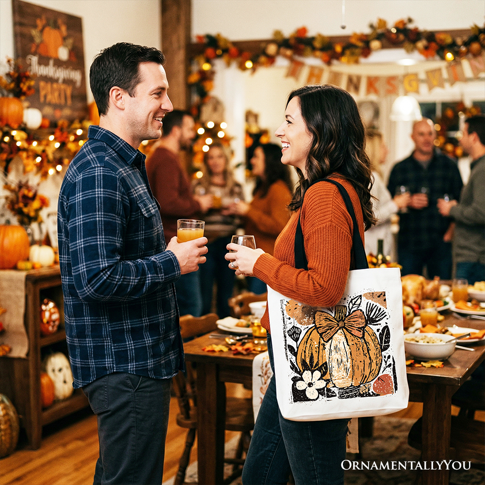 Pumpkin Fall Floral Tote Bag and Coquette Bow