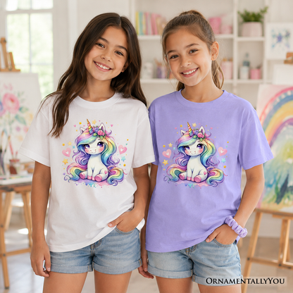 Adorable Rainbow Unicorn and Kids Cotton Tee