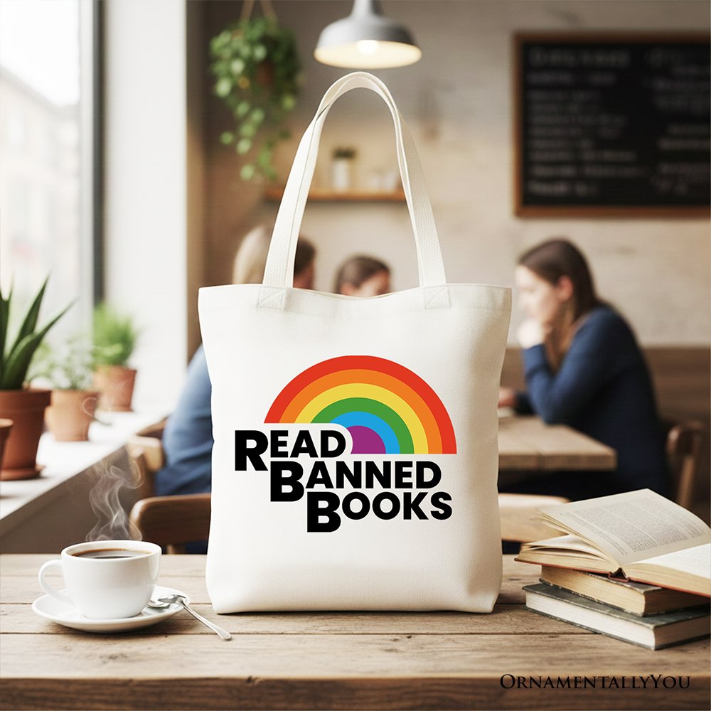Rainbow Banned Books Canvas Tote Bag and Design