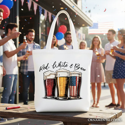 Red White and Brew Patriotic USA Canvas Tote