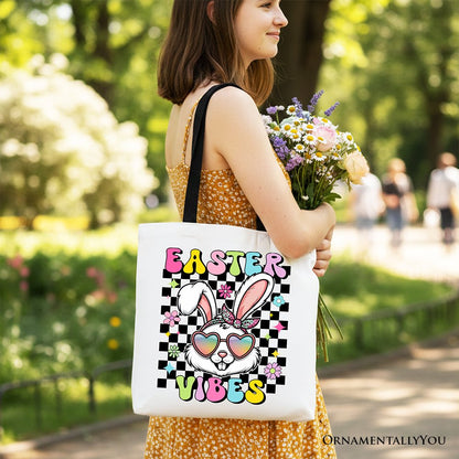 Retro Easter Bunny and Checkered Tote Bag