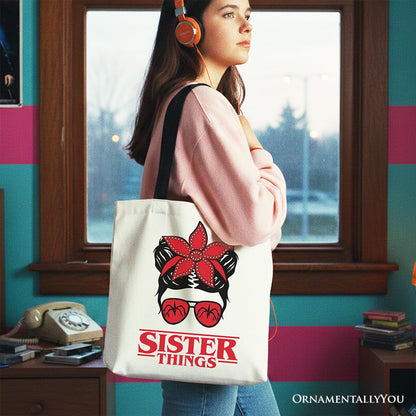 Sister Things Messy Bun Retro Canvas Tote