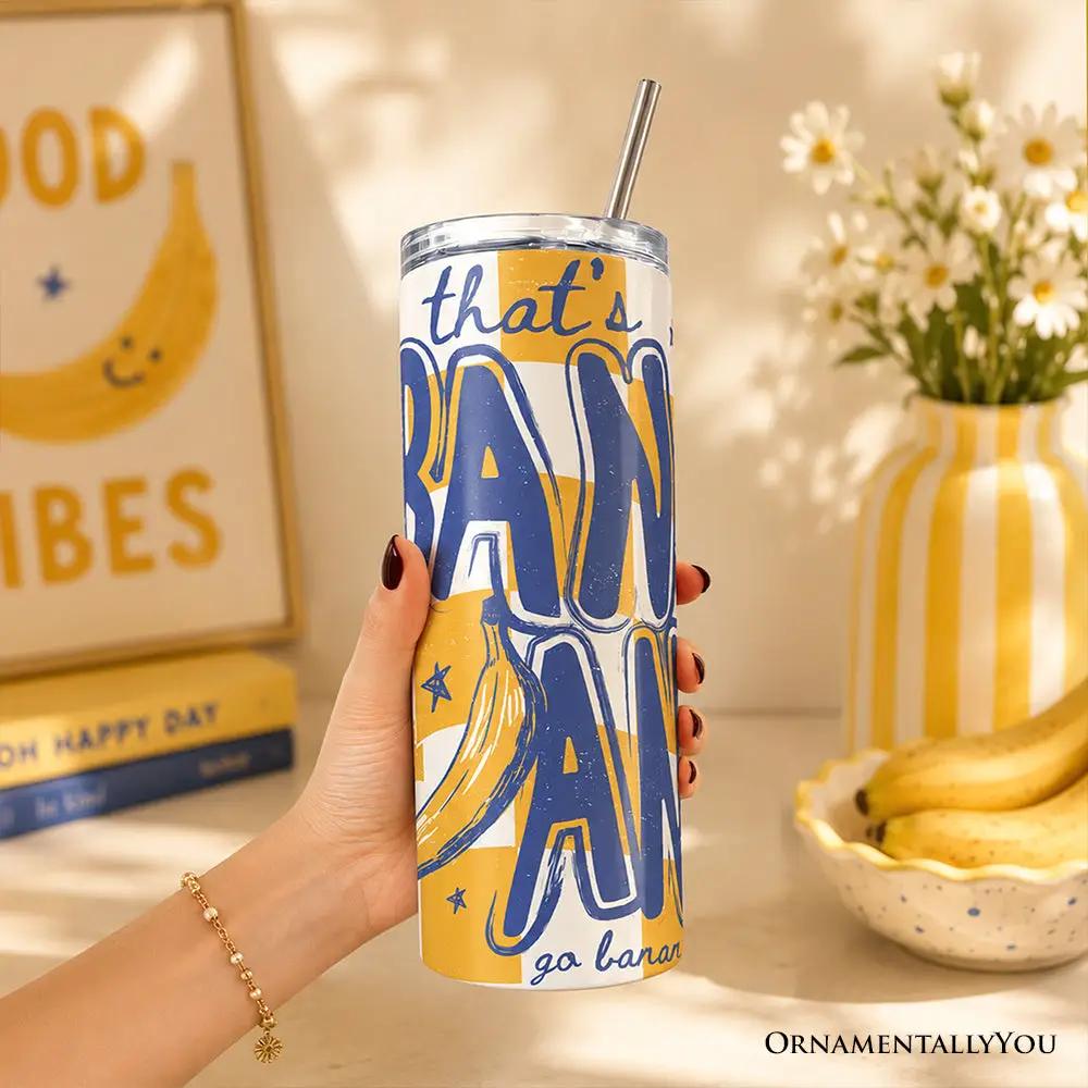 20oz personalized tumbler with lid and stainless straw, blue banana graphic OrnamentallyYou on Tampa Home & Garden Store