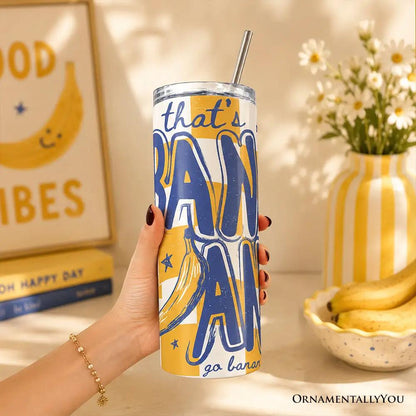 20oz personalized tumbler with lid and stainless straw, blue banana graphic OrnamentallyYou on Tampa Home & Garden Store