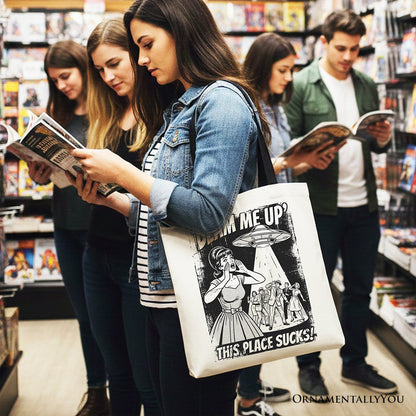 Retro Ufo Meme This Place Sucks Tote Bag