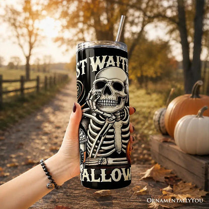 20oz tumbler with lid and steel straw, black skeleton Halloween design OrnamentallyYou on Tampa Home & Garden Store