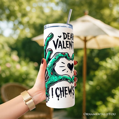 Vaso Zombie Valentine Hands I Chews You con tapa y pajita de acero inoxidable, divertido regalo de viaje para la temporada de terror de primavera.