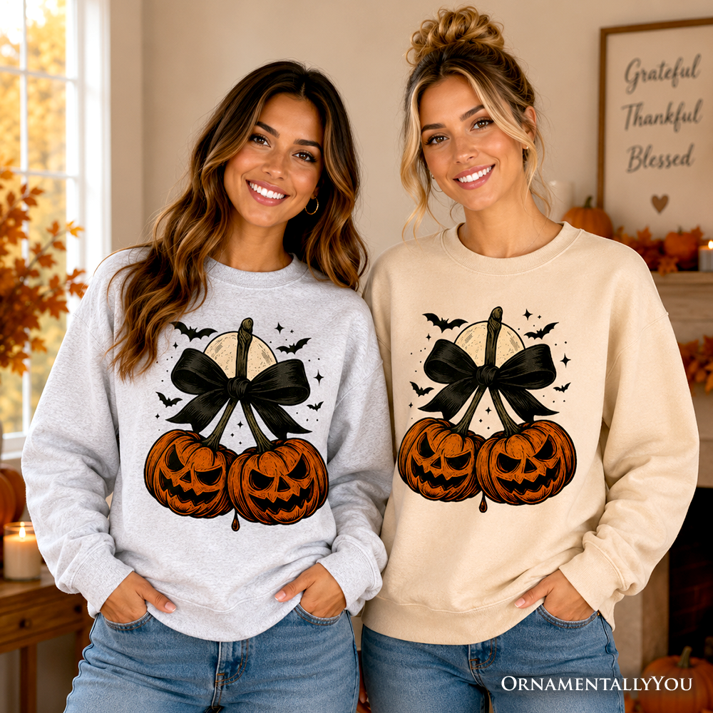 Soft Retro Pumpkin and Cherry Bow Sweatshirt