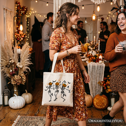 Whimsical Halloween Dancing Skeleton Canvas Tote