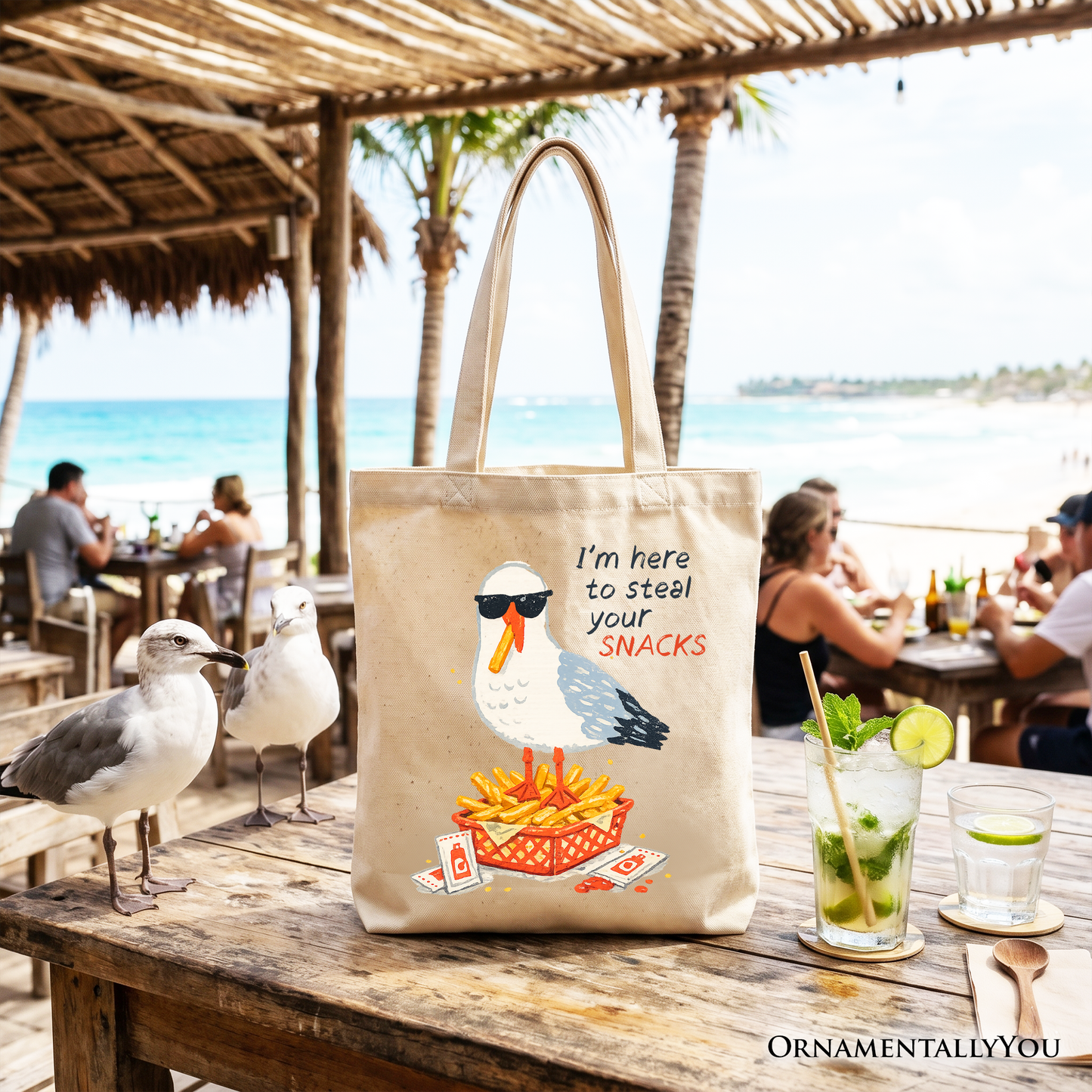 Funny Seagull Snack Stealer for a Beach Tote