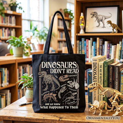 Dinosaur Tote Bag for Book Lover and Librarian