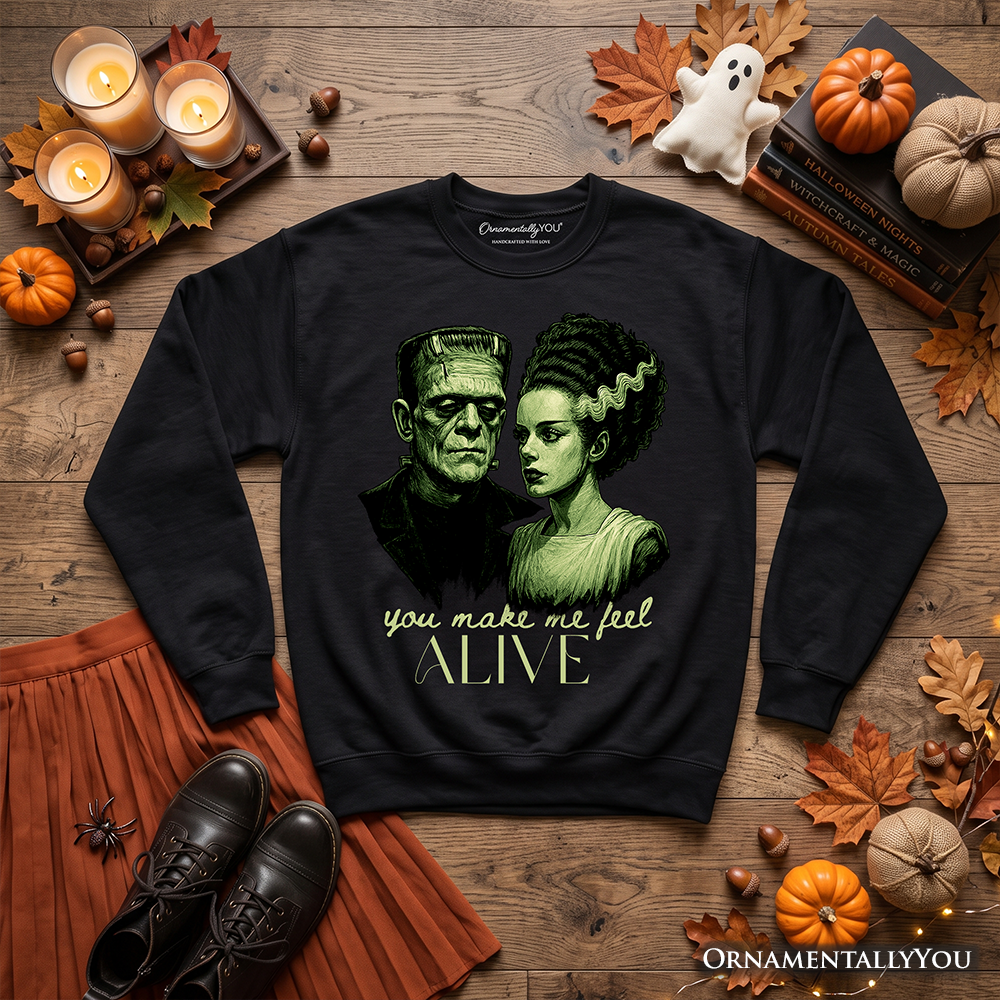 Frankenstein and Bride Feel Alive Sweater
