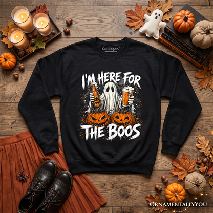 I'm Here for Boos ghost sweatshirt black crewneck with pumpkins and beer by OrnamentallyYou on Tampa Home & Garden Store