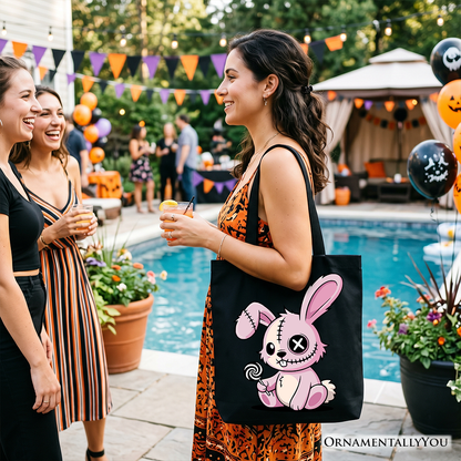 Cute Pink Zombie Bunny And Gothic Canvas Tote Bag