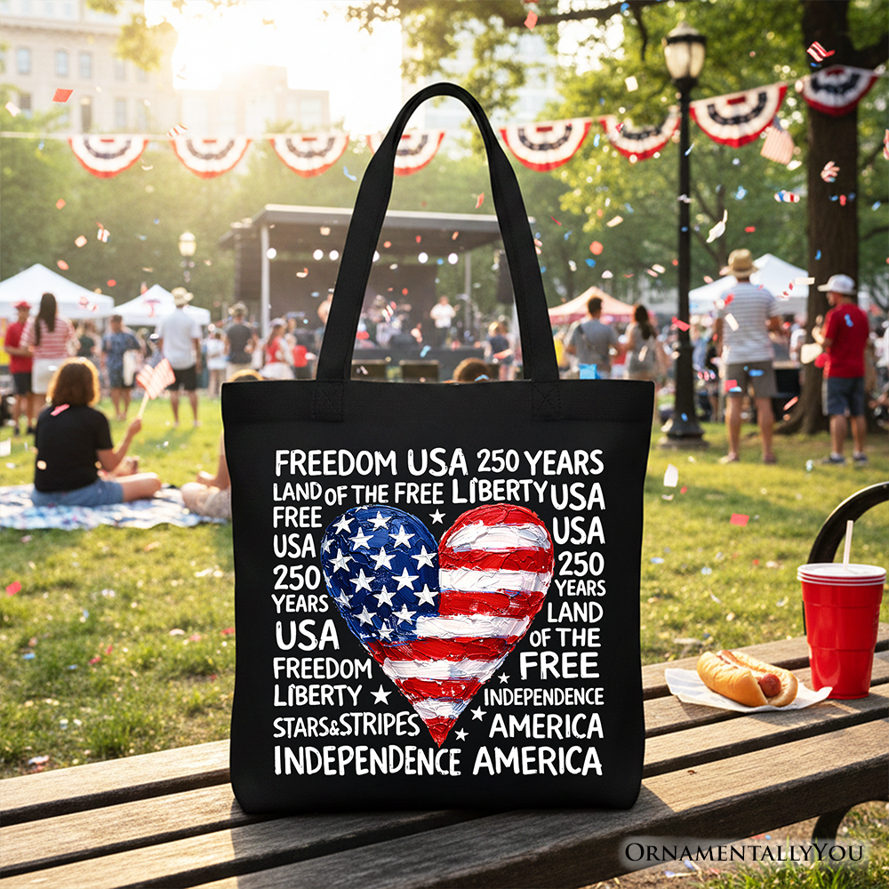 Retro Usa Heart and Patriotic Canvas Tote