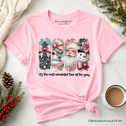 Kids Pink Christmas T Shirt Coquette Holiday Tee