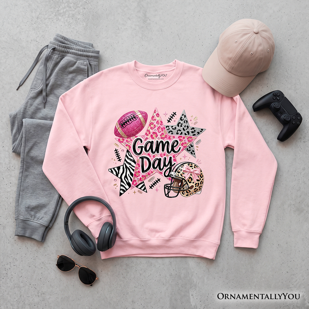 Pink Leopard Stars Football Game Day Sweater
