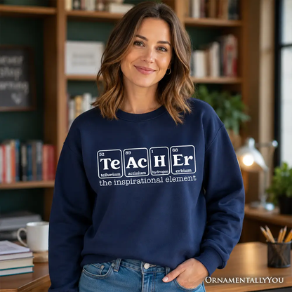 Teacher Sweatshirt navy with Te Ac H Er periodic-table blocks by OrnamentallyYou on Tampa Home & Garden Store