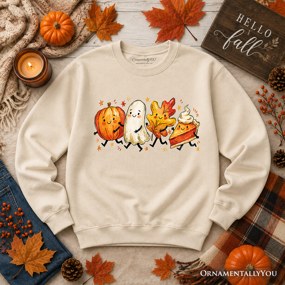 Cozy Fall Pumpkin and Ghost Print Sweatshirt