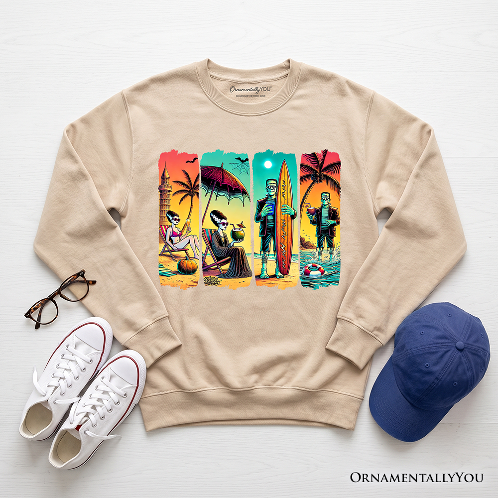Frankenstein Beach and Retro Print Fleece Sweater