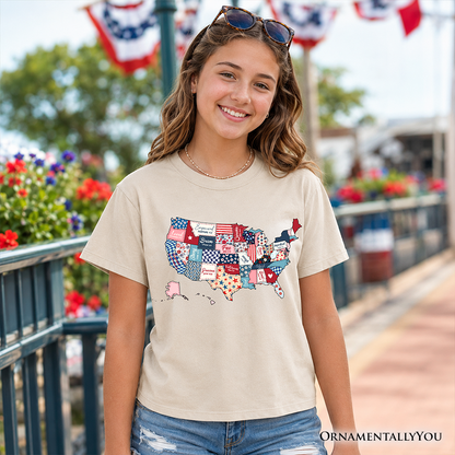 Kids Patriotic Patchwork USA T Shirt For Youth