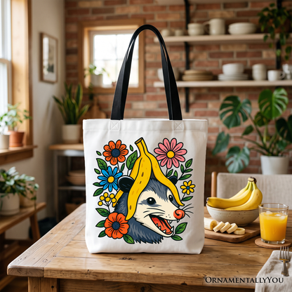 Funny Banana Possum Floral Canvas Tote Bag