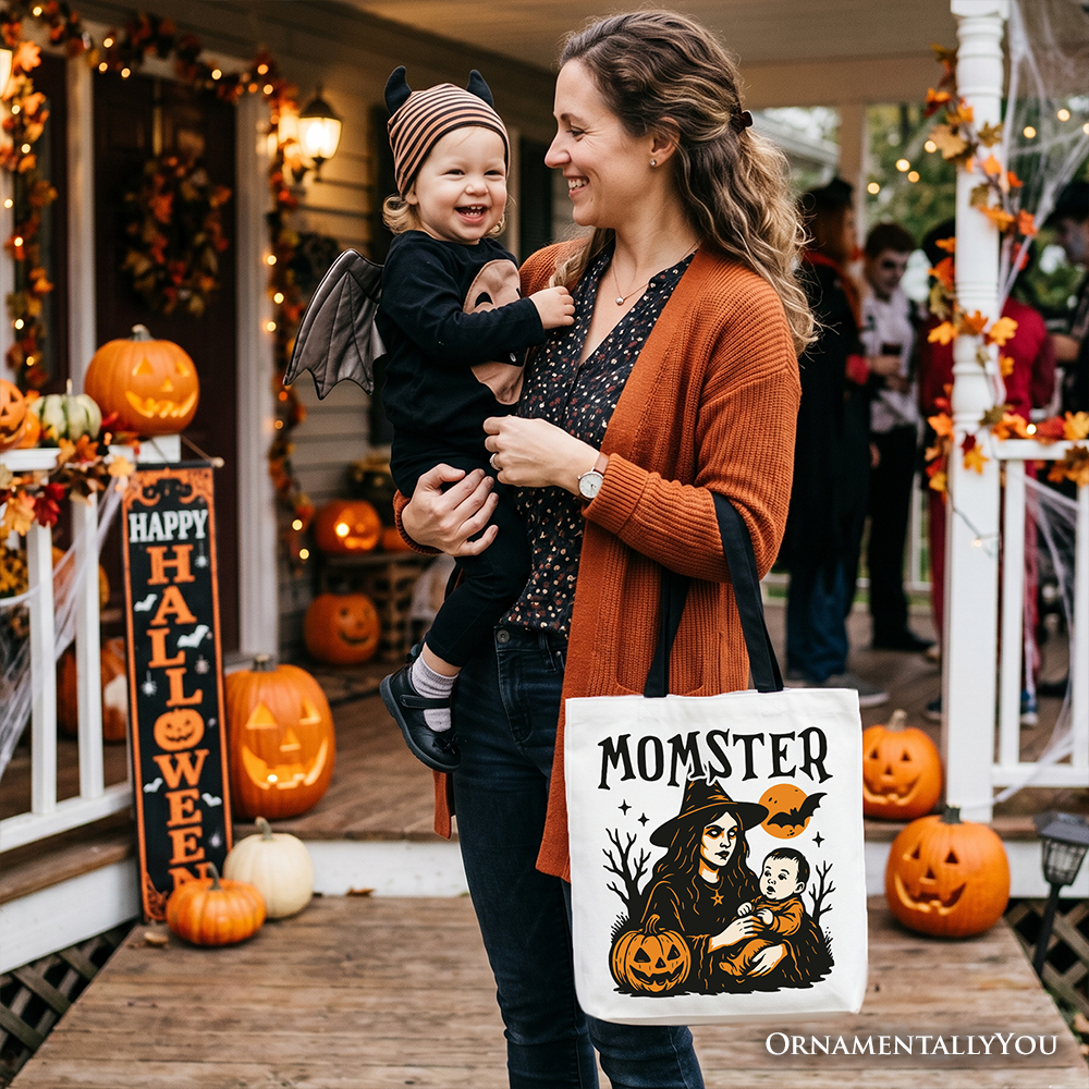 Momster Halloween Witch Canvas Tote Bag for Moms