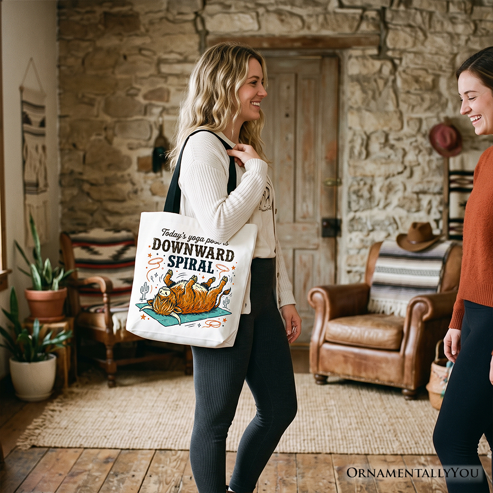Funny Yoga Highland Cow Canvas Tote Bag and Gifts